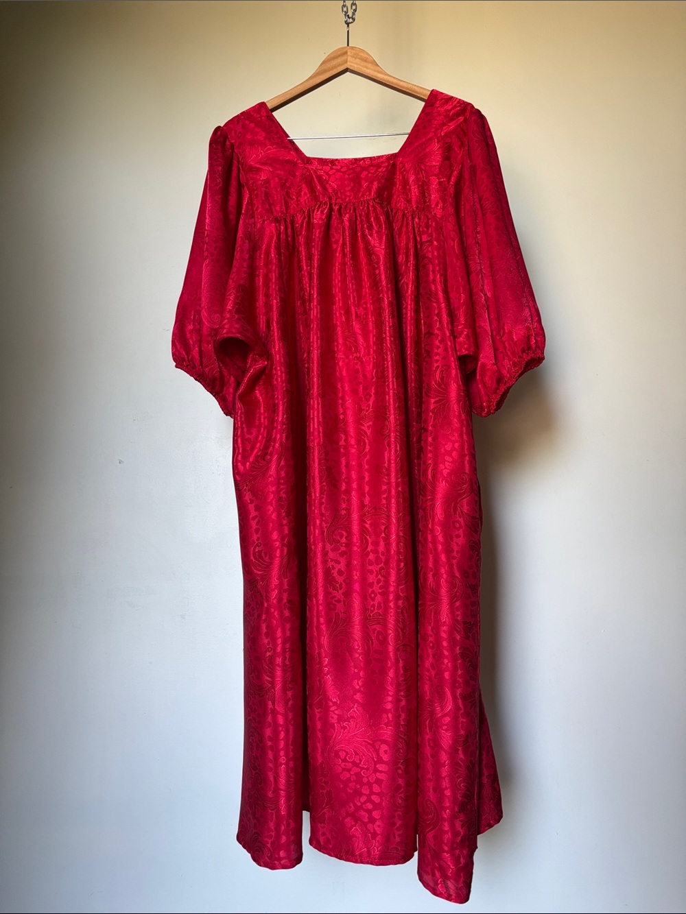 Vintage 1980’s Red MuuMuu/Maxi Dress with Puff Sleeves and Pockets